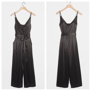 NEW Anthropologie Bl-ink Alizia Black Satin Cowl Neck Jumpsuit US XS